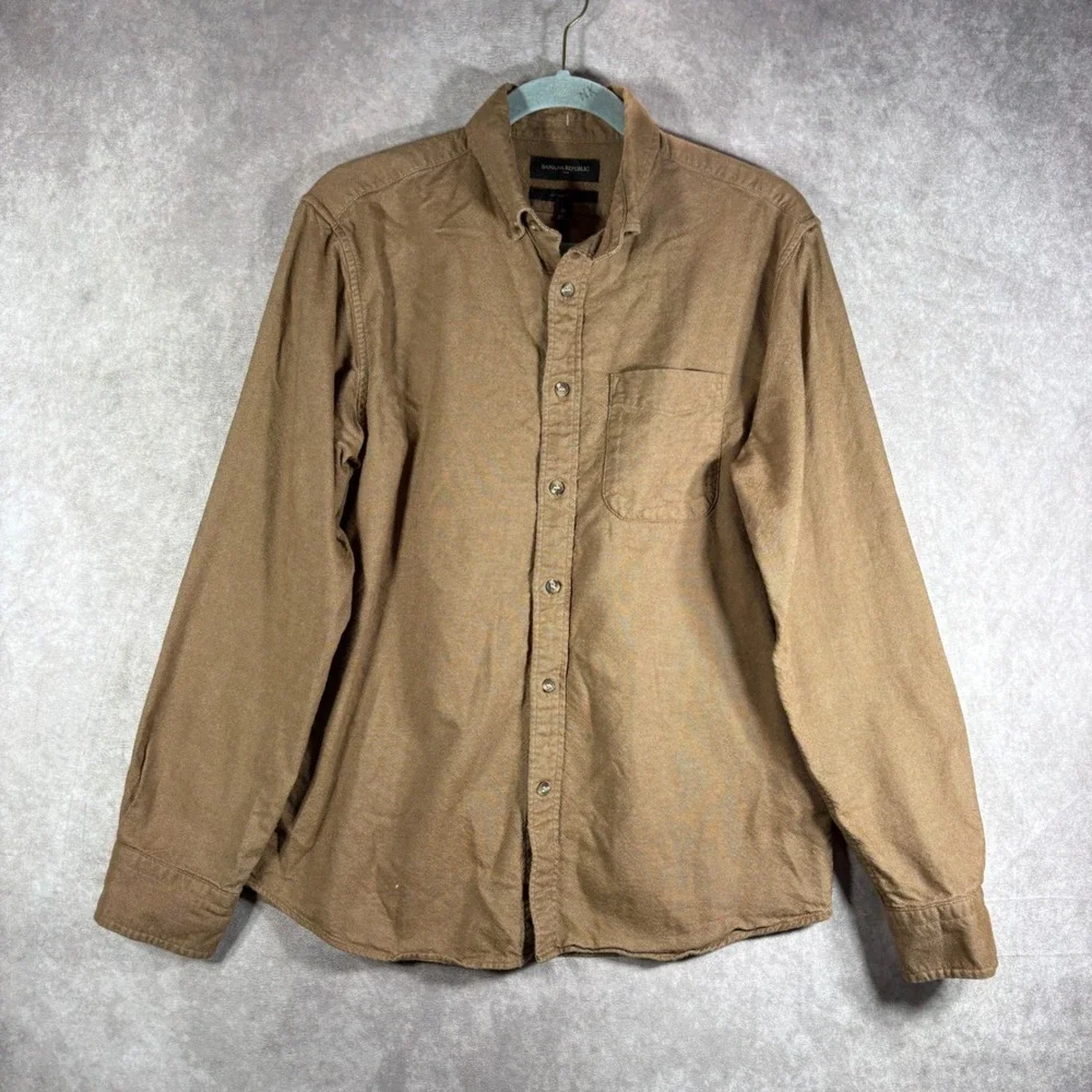 Banana Republic Button Down Shirt Mens M Brown Untucked Fit Casual Cotton Oxford